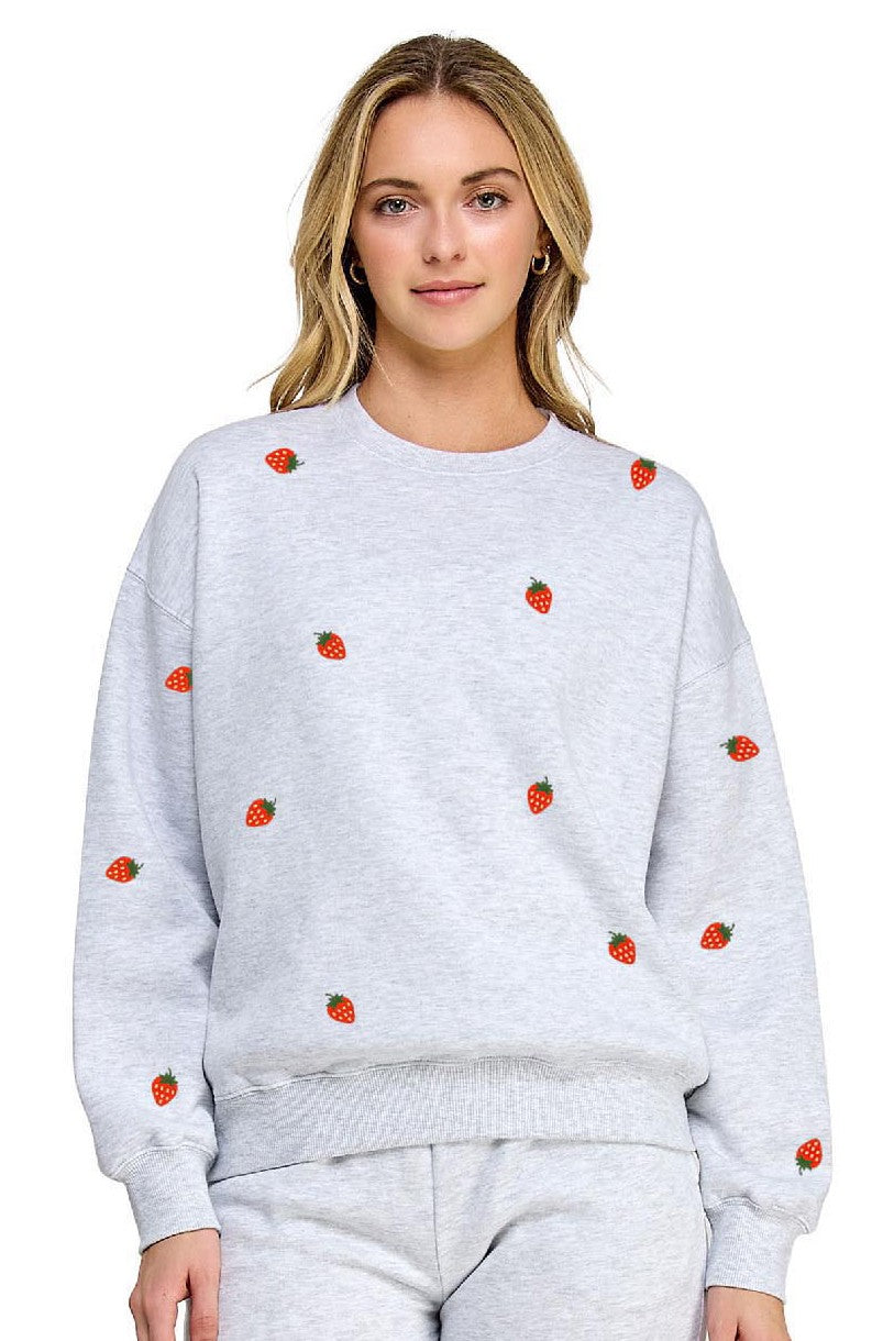 Reflex - Sudadera de cuello redondo para mujer, fresas estampadas - T2032