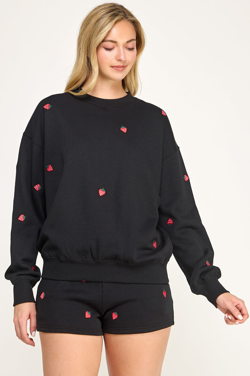 Reflex- Women Crewneck Strawberry All Over Emb- T2032