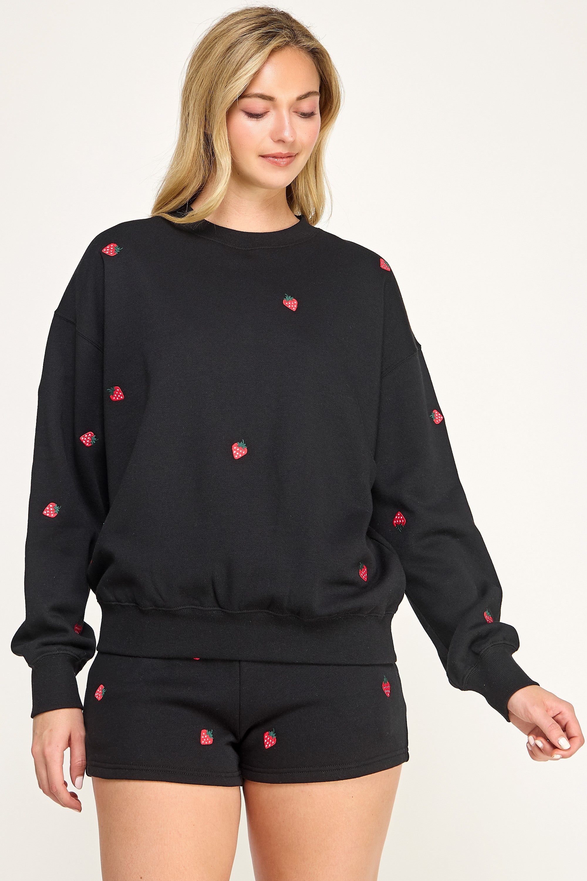 Reflex- Women Crewneck Strawberry All Over Emb- T2032