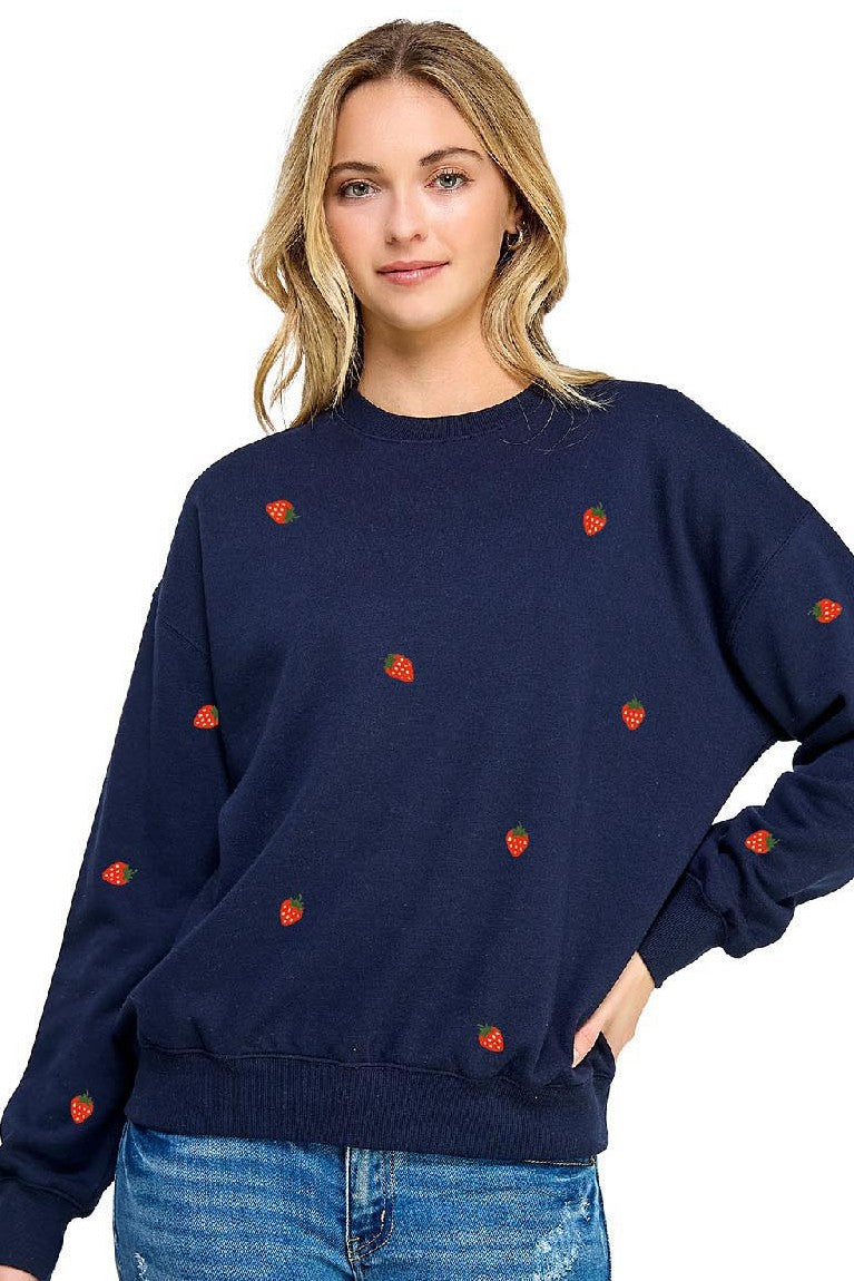 Reflex - Sudadera de cuello redondo para mujer, fresas estampadas - T2032