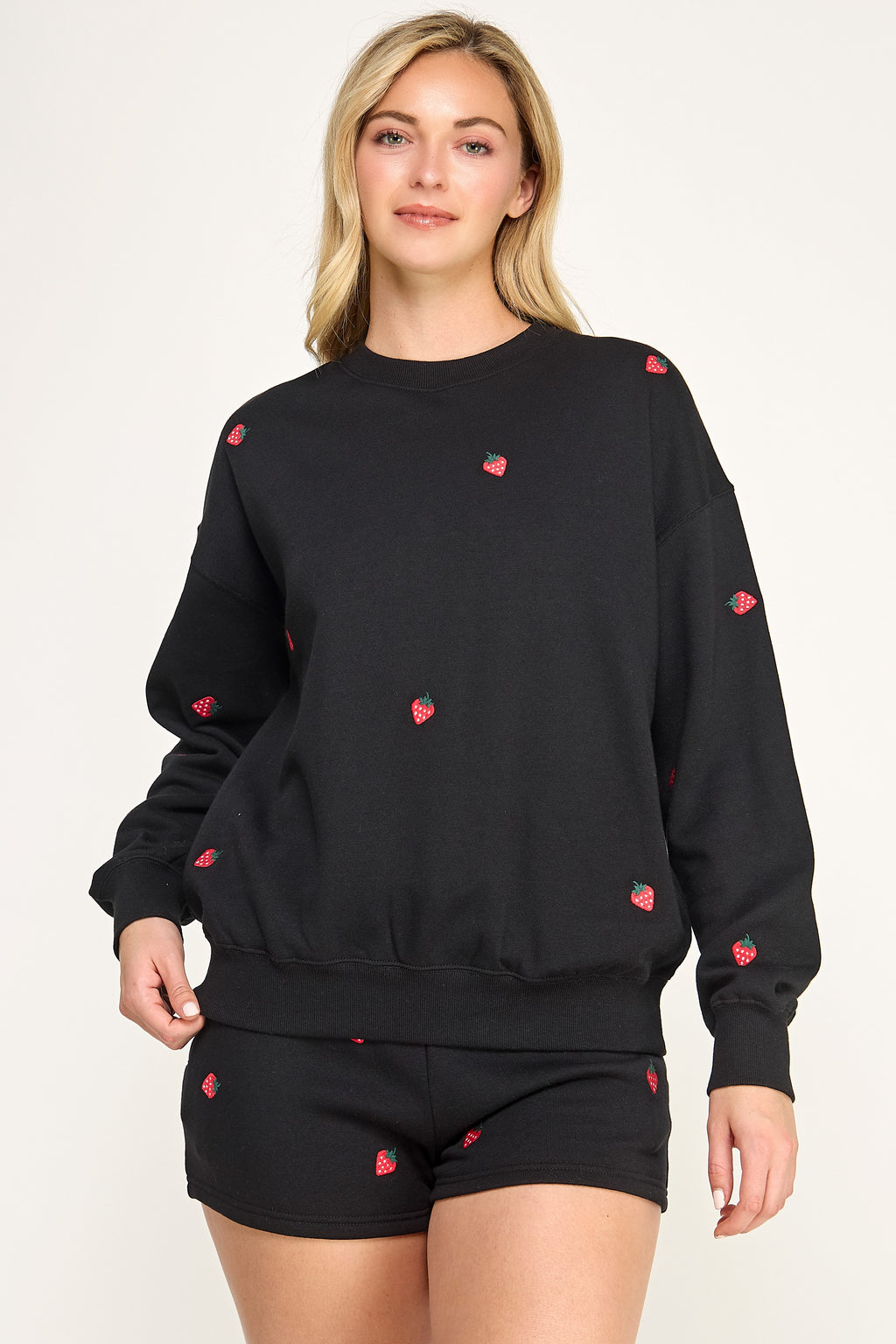 Reflex- Women Crewneck Strawberry All Over Emb- T2032