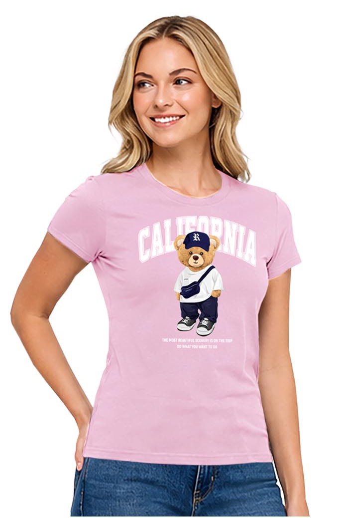 Reflex - Women's Basic Relaxed Short Sleeve T-shirt With Bear Print - S167
