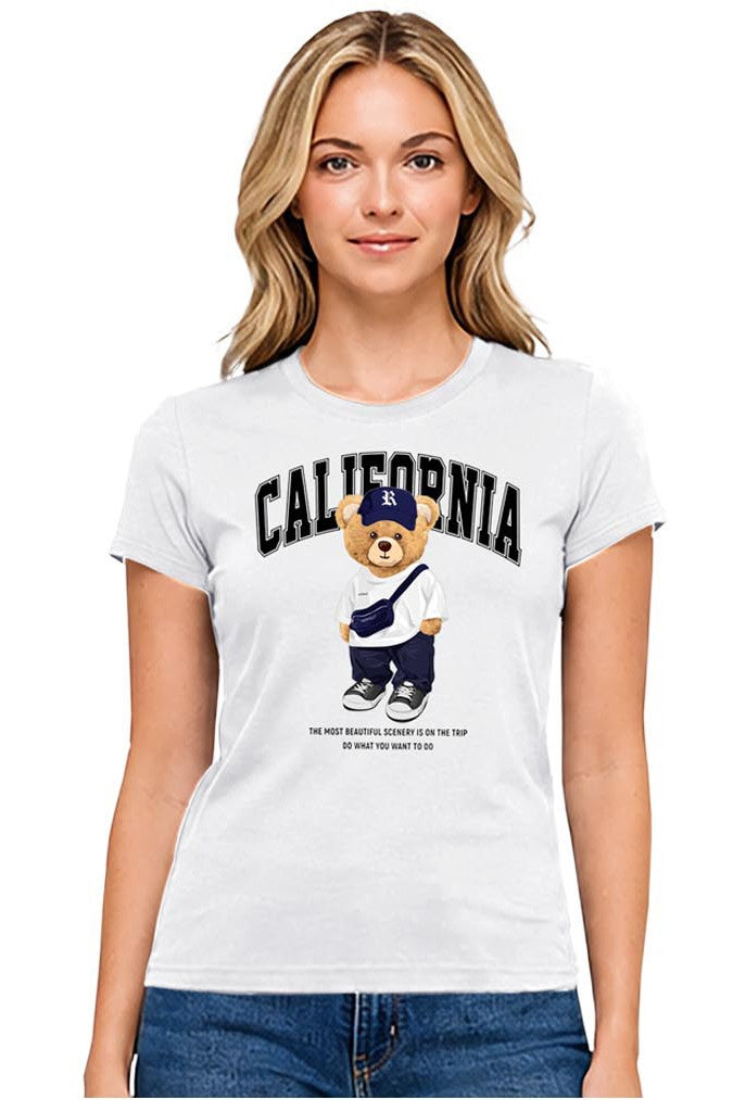 Reflex - Women's Basic Relaxed Short Sleeve T-shirt With Bear Print - S167