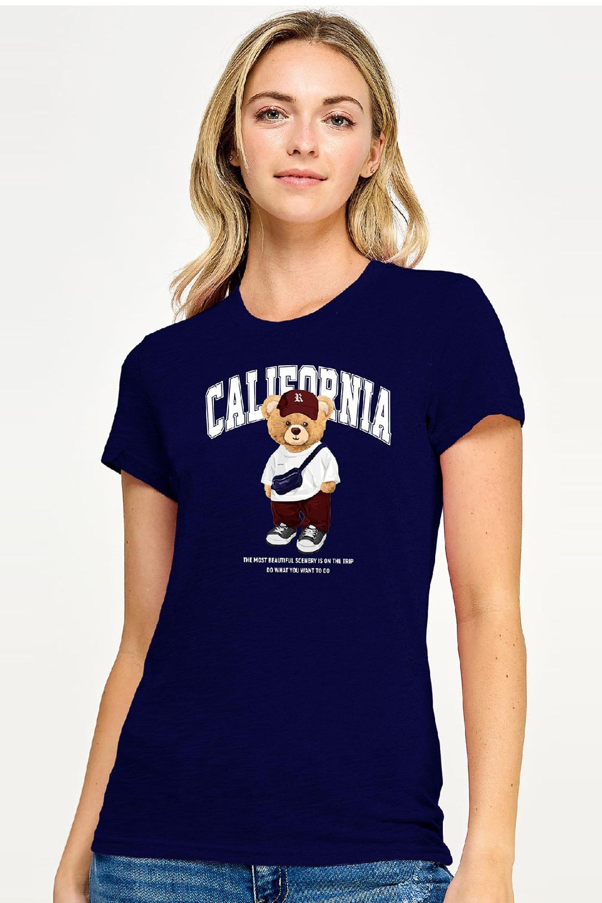 Reflex - Women's Basic Relaxed Short Sleeve T-shirt With Bear Print - S167