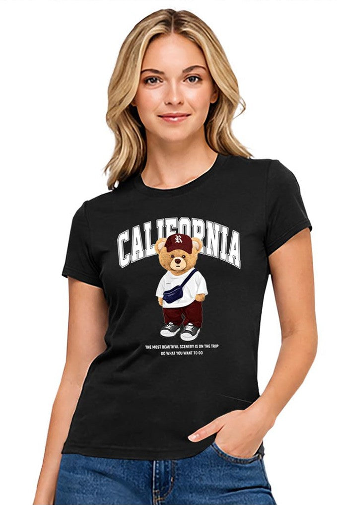 Reflex - Women's Basic Relaxed Short Sleeve T-shirt With Bear Print - S167