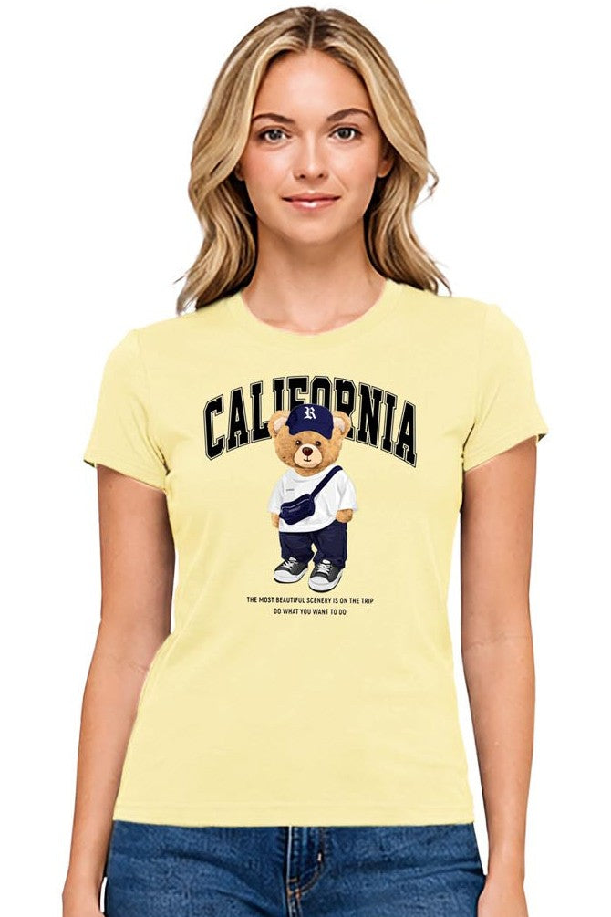 Reflex - Women's Basic Relaxed Short Sleeve T-shirt With Bear Print - S167