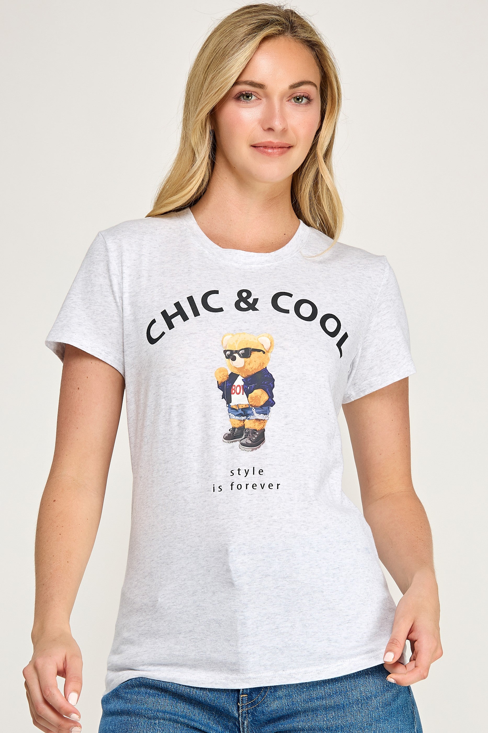 Reflex - Women's Basic Relaxed Short Sleeve T-shirt With Bear Print - S168