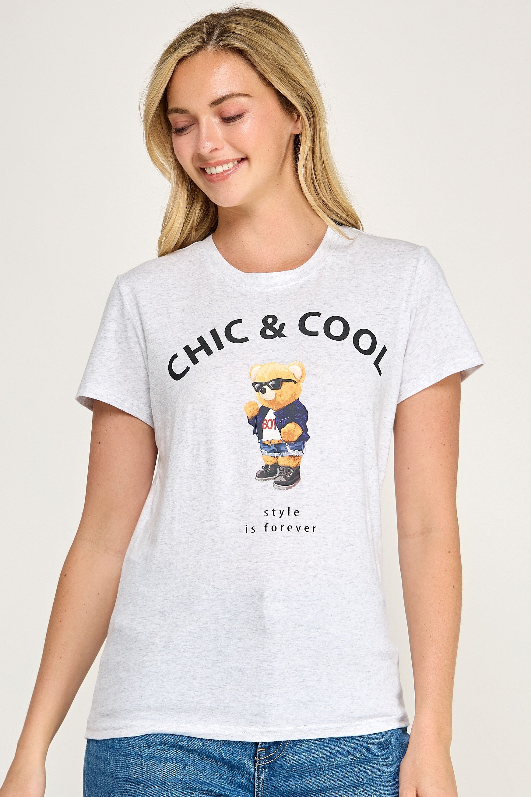 Reflex - Women's Basic Relaxed Short Sleeve T-shirt With Bear Print - S168