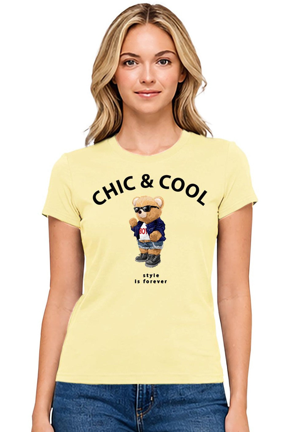 Reflex - Women's Basic Relaxed Short Sleeve T-shirt With Bear Print - S168