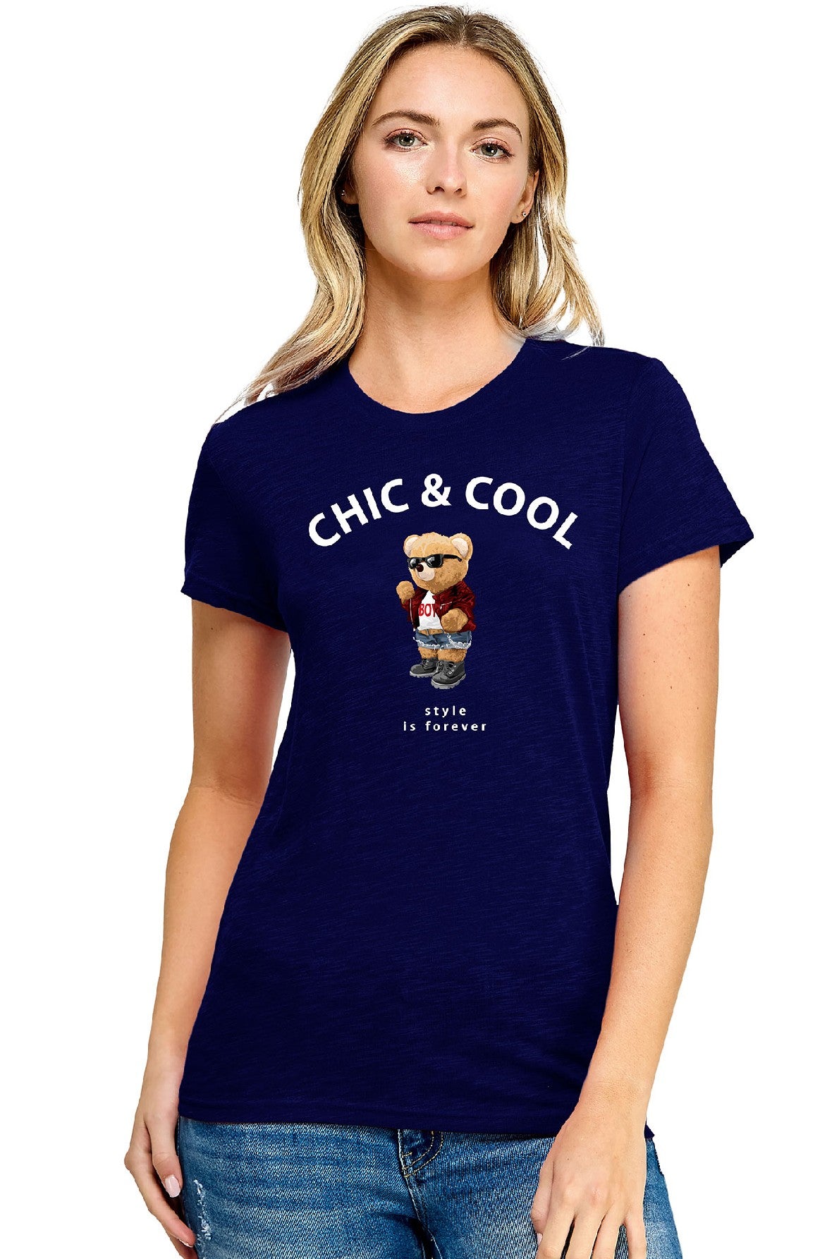 Reflex - Women's Basic Relaxed Short Sleeve T-shirt With Bear Print - S168