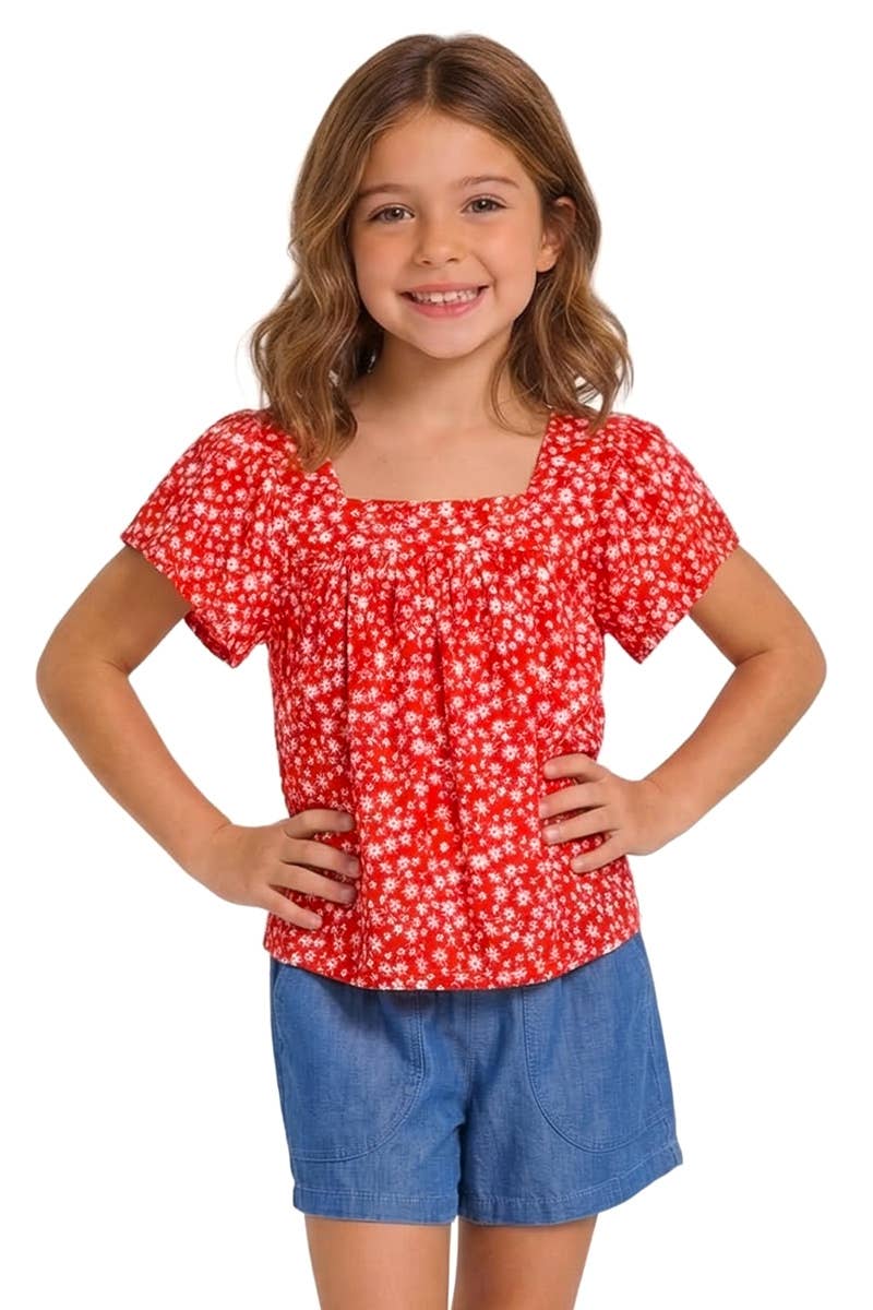 Girl's 2 pc Floral Top & Chambray Short Set - GKSS-37310B