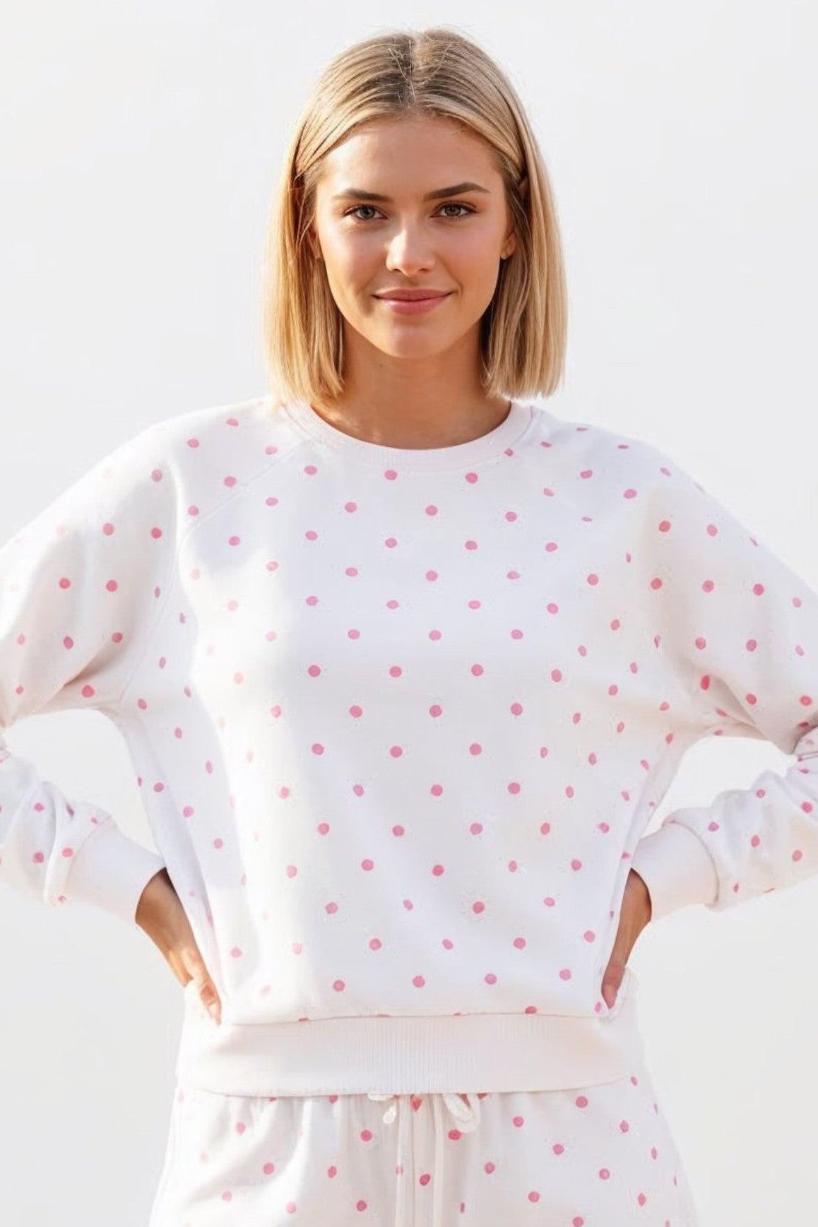 Reflex - Women's Fleece Relaxed Fit Babe Polka Dot Crew Neck Sweatshirt - T2505