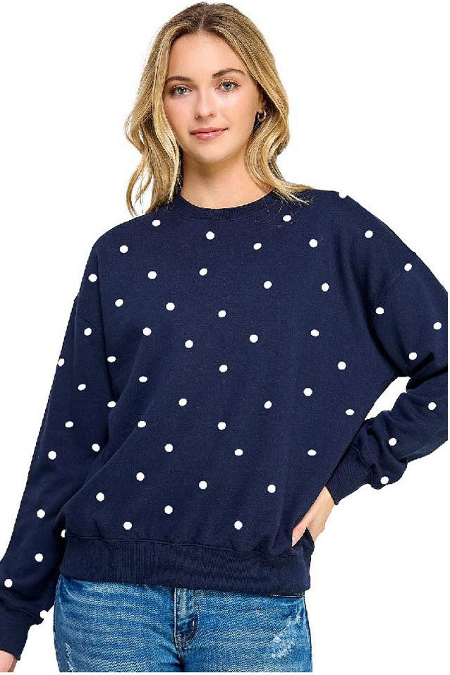 Reflex - Women's Fleece Relaxed Fit Babe Polka Dot Crew Neck Sweatshirt - T2505