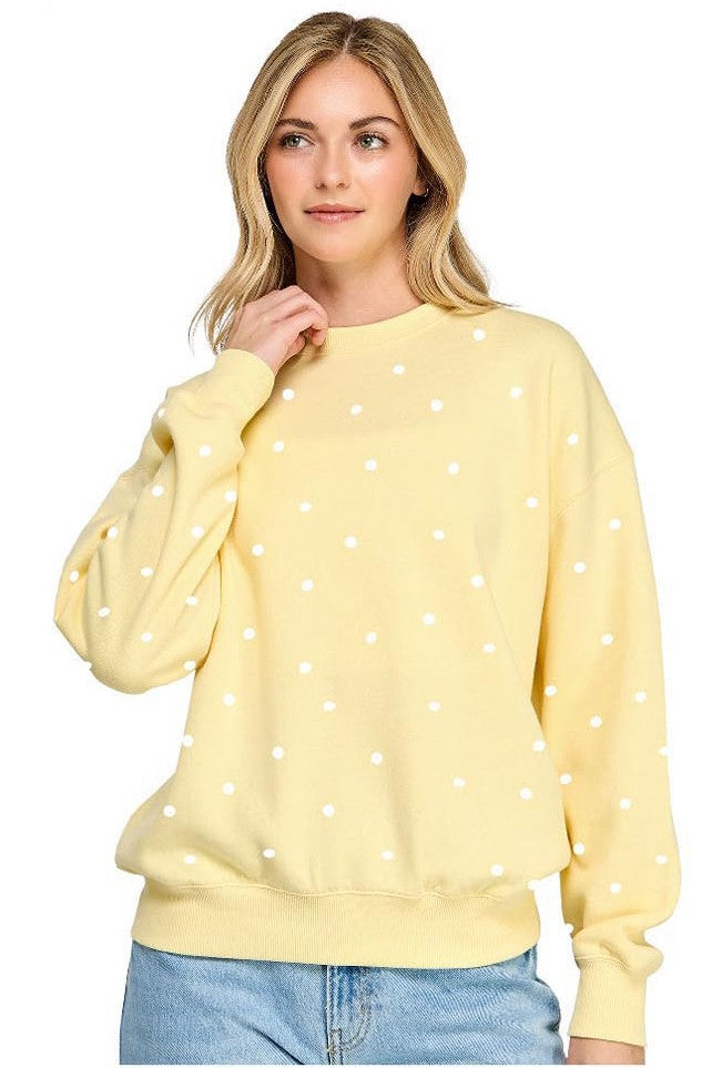 Reflex - Women's Fleece Relaxed Fit Babe Polka Dot Crew Neck Sweatshirt - T2505