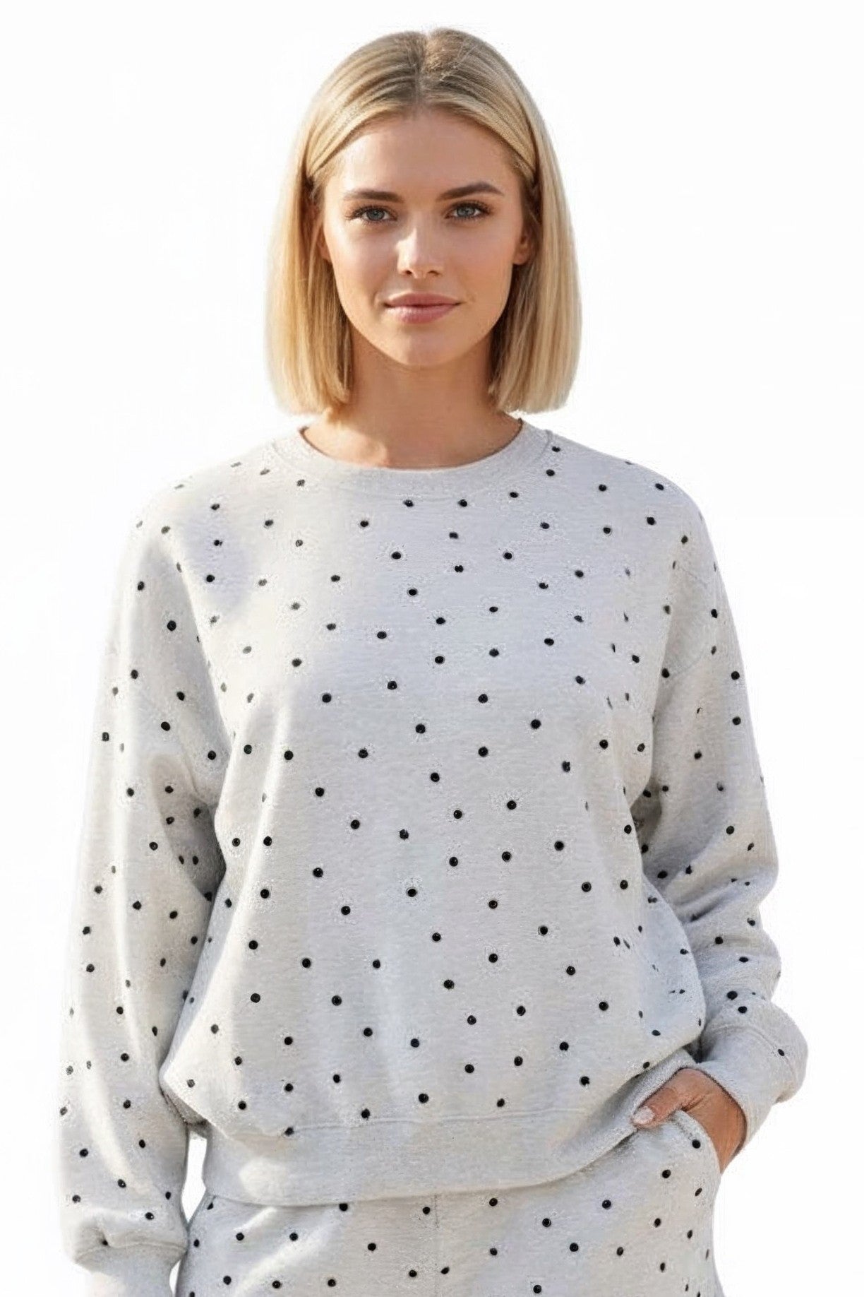 Reflex - Women's Fleece Relaxed Fit Babe Polka Dot Crew Neck Sweatshirt - T2505