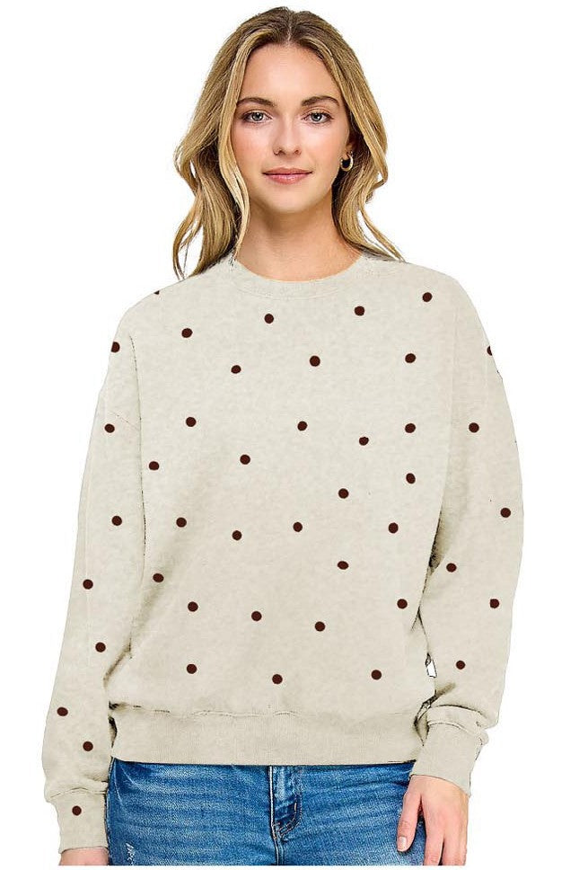 Reflex - Women's Fleece Relaxed Fit Babe Polka Dot Crew Neck Sweatshirt - T2505