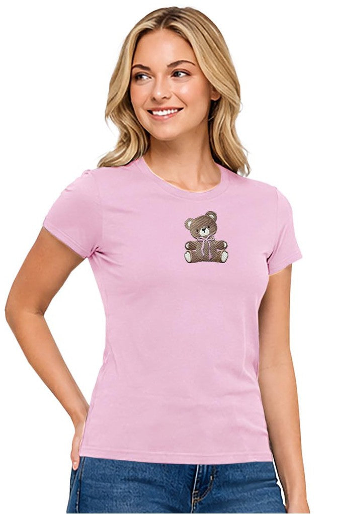 Reflex - Women's Basic Short Sleeve T-shirt With Bear Embroidery - S096