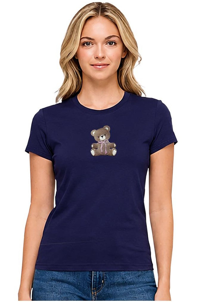 Reflex - Women's Basic Short Sleeve T-shirt With Bear Embroidery - S096