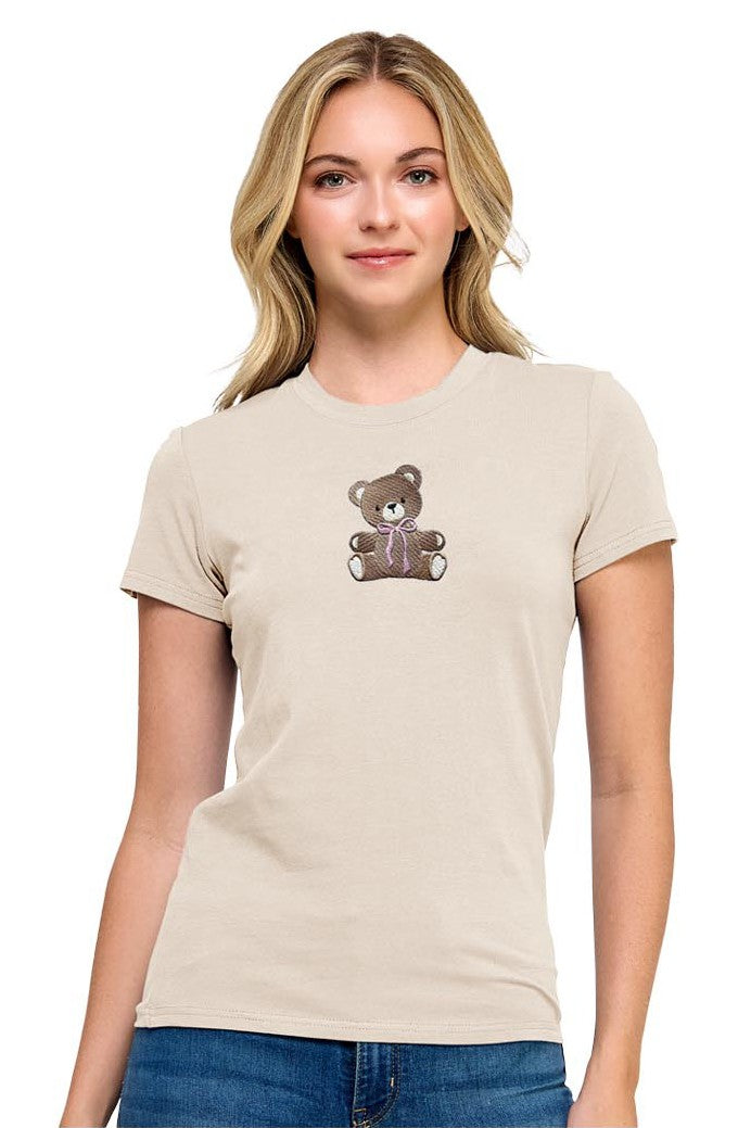 Reflex - Women's Basic Short Sleeve T-shirt With Bear Embroidery - S096