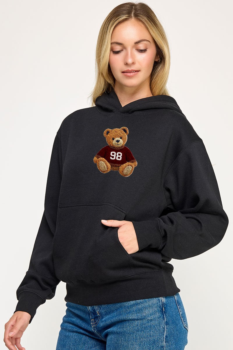 Reflex- Sudadera de chenilla con oso y parche para mujer - JU2045
