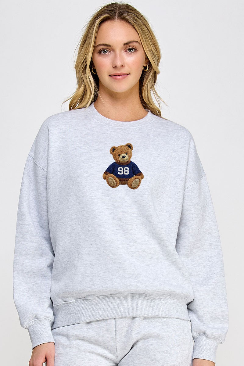Reflex- Sudadera Cuello Redondo de Mujer con Parche de Oso de Chenilla- T2049