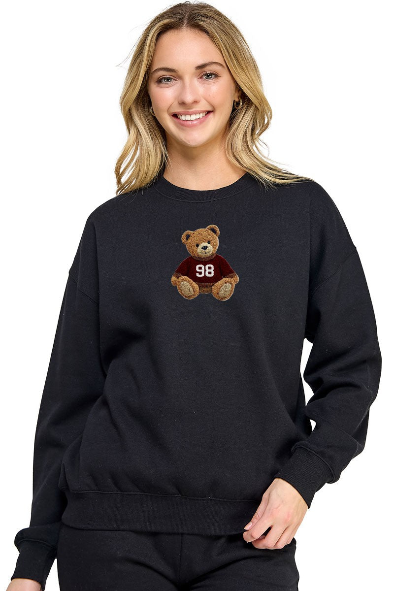 Reflex- Sudadera Cuello Redondo de Mujer con Parche de Oso de Chenilla- T2049