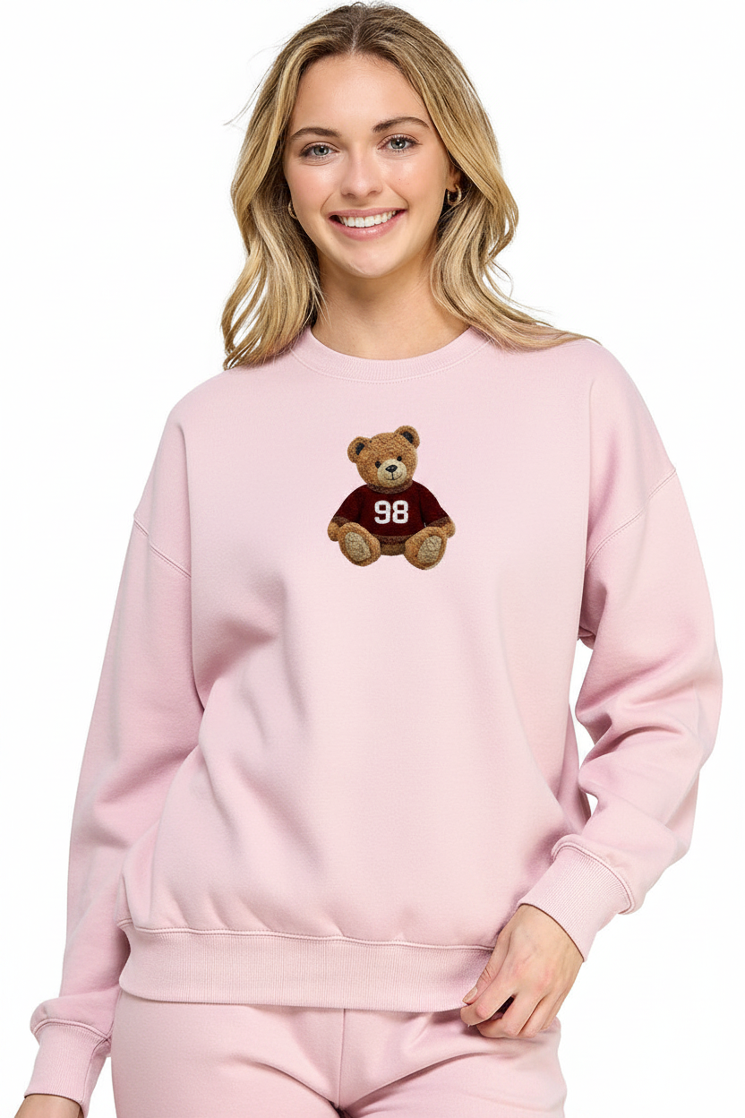 Reflex- Women Crewneck Chenille Bear Patch- T2049