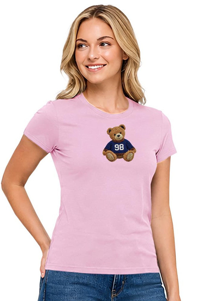 Reflex - Women's Basic Short Sleeve T-shirt With Bear Chenille Patch - S234