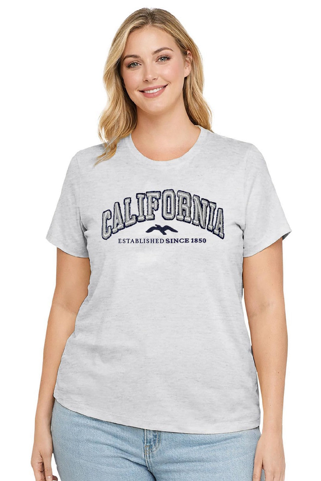 Reflex - Women's [Plus Size] Basic Short Sleeve T-shirt With California Embroidery - S021B