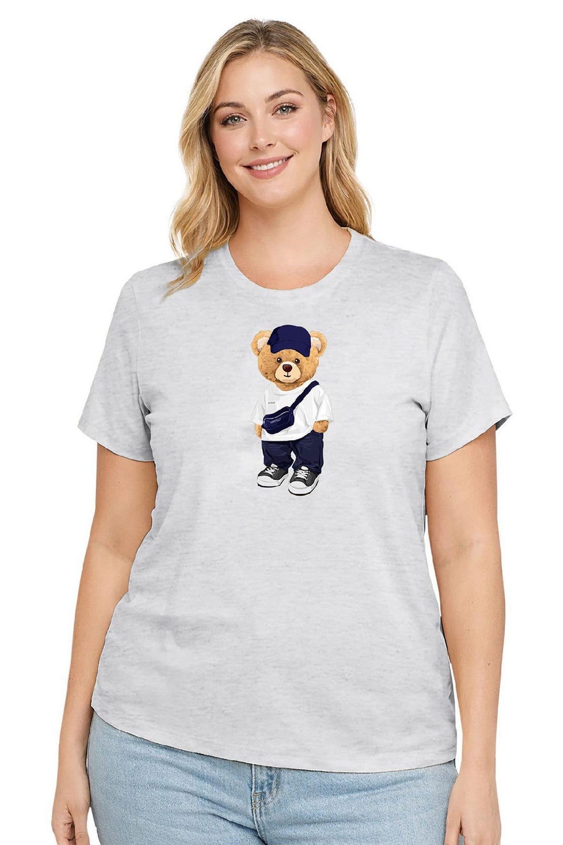 Reflex - Women's [Plus] Basic Relaxed Short Sleeve T-shirt With Bear Print - S169B