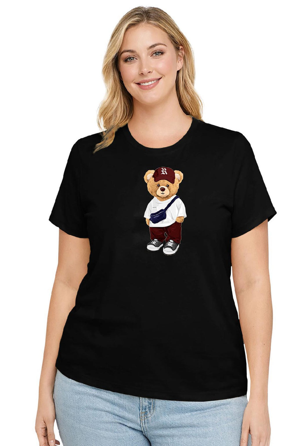 Reflex - Women's [Plus] Basic Relaxed Short Sleeve T-shirt With Bear Print - S169B