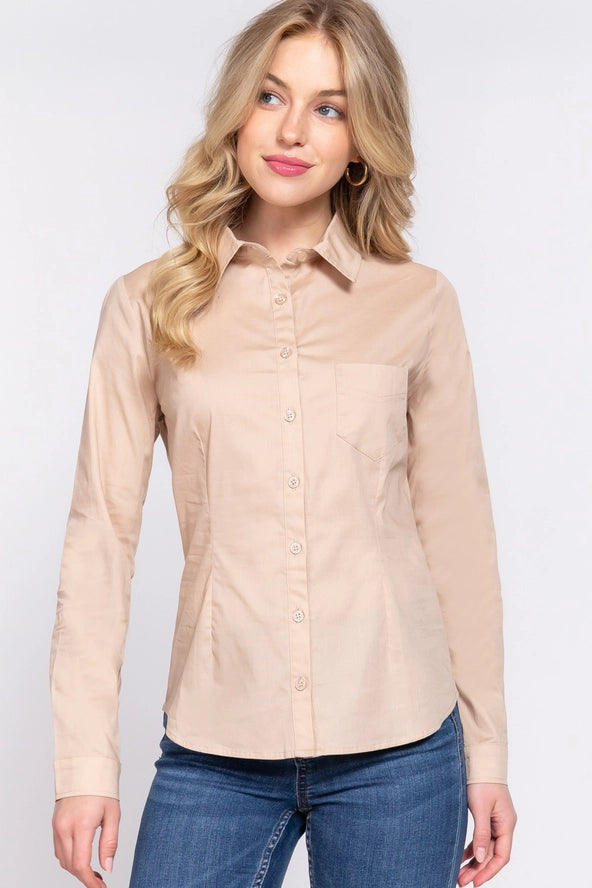 Active USA - Women's Long Sleeve Button Down Stretch Shirt - T13460