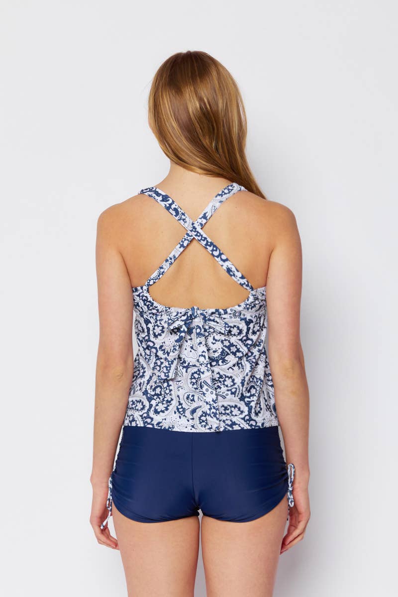 Women's Tankini two piece with tie details - Paisley Navy - T7031