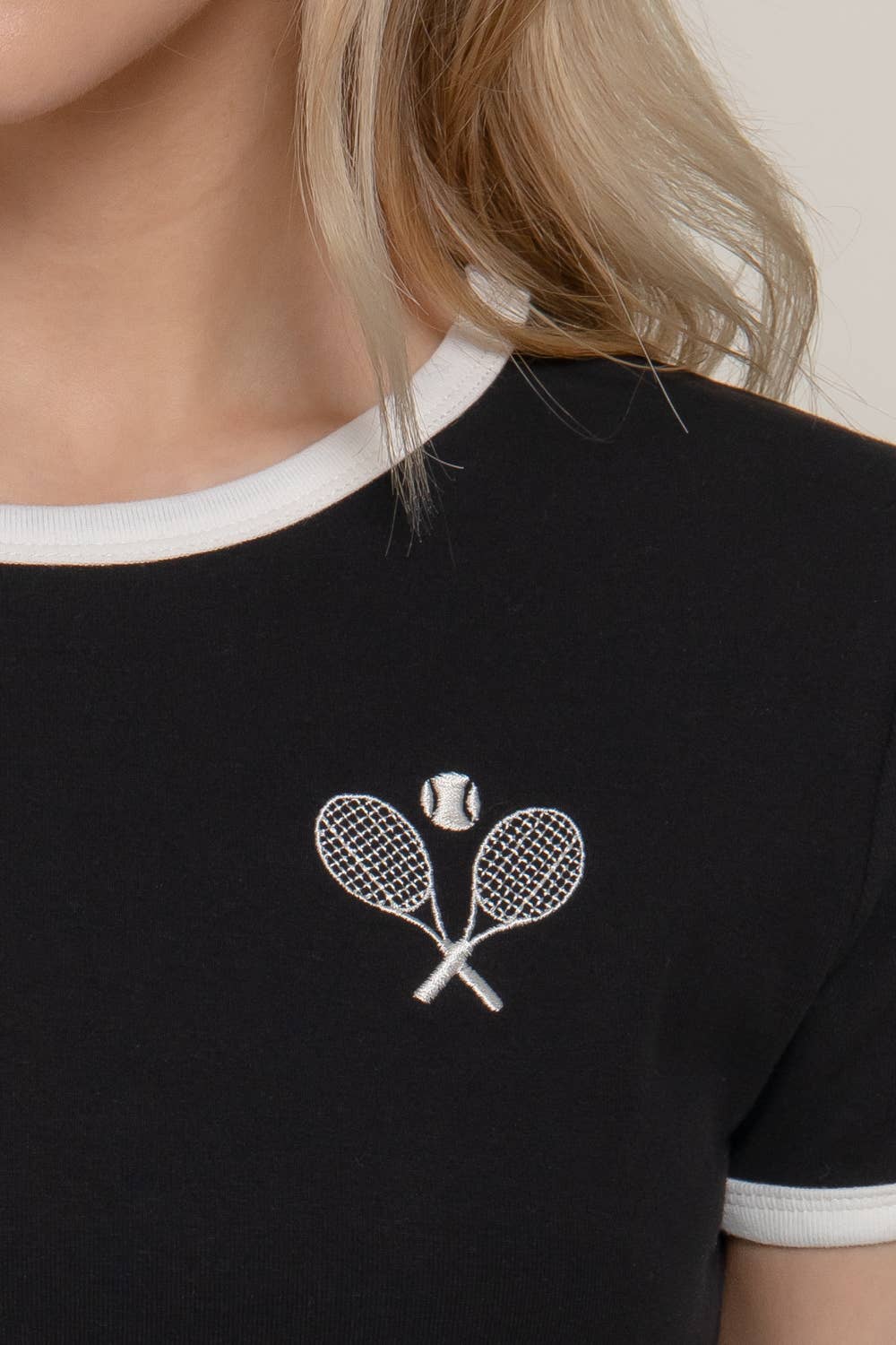 Active USA - Women's Short Sleeve Crew Neck Embroidery Ringer T-shirt - T14440