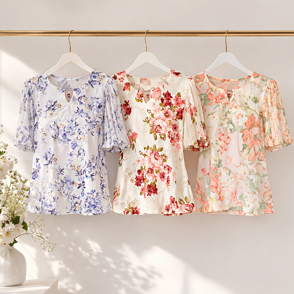 Winslow Collection - Women’s Floral Bubble Sleeve Charm Top - G537001l65