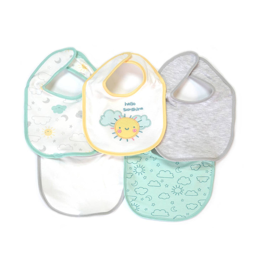 5 Pack Soft Cotton Poly Embroidered Baby Bibs