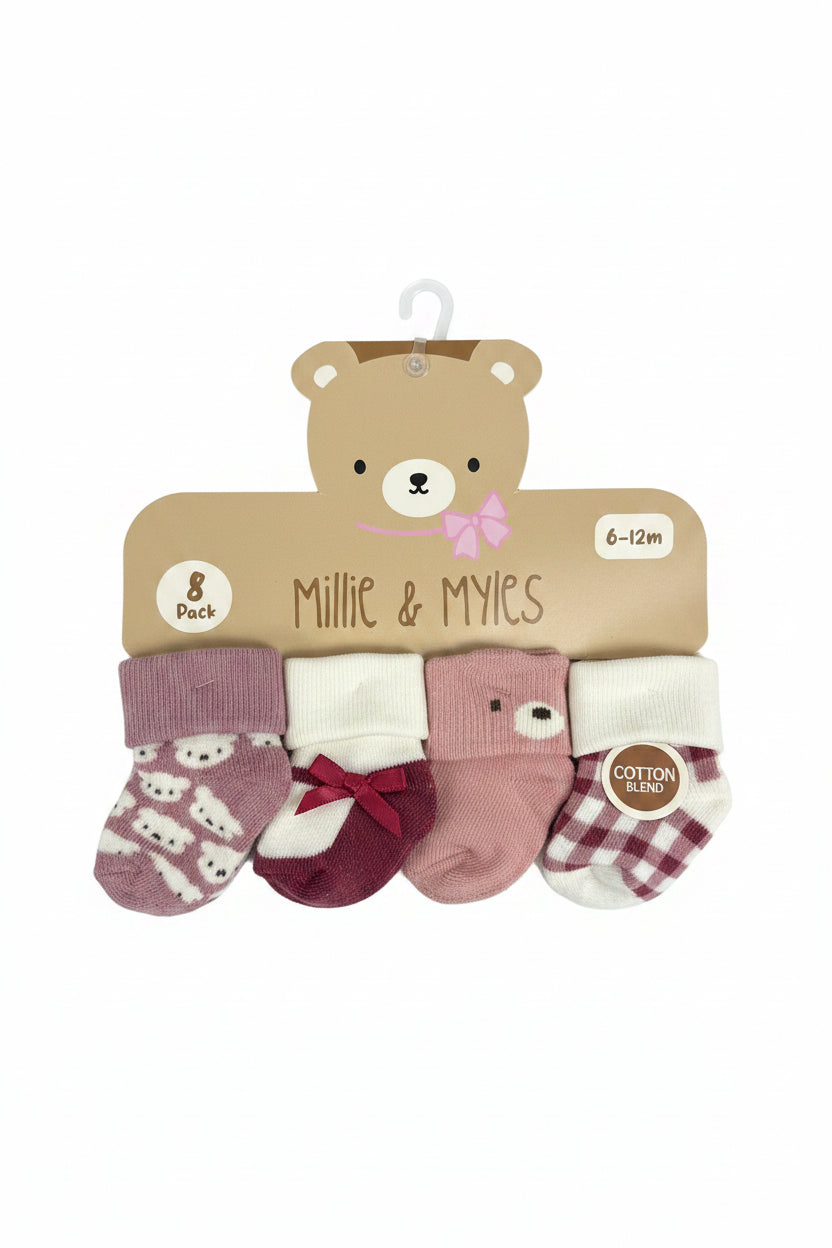 Millie & Myles - Infant Girl's 8 Pack Bear Socks - D09935LA