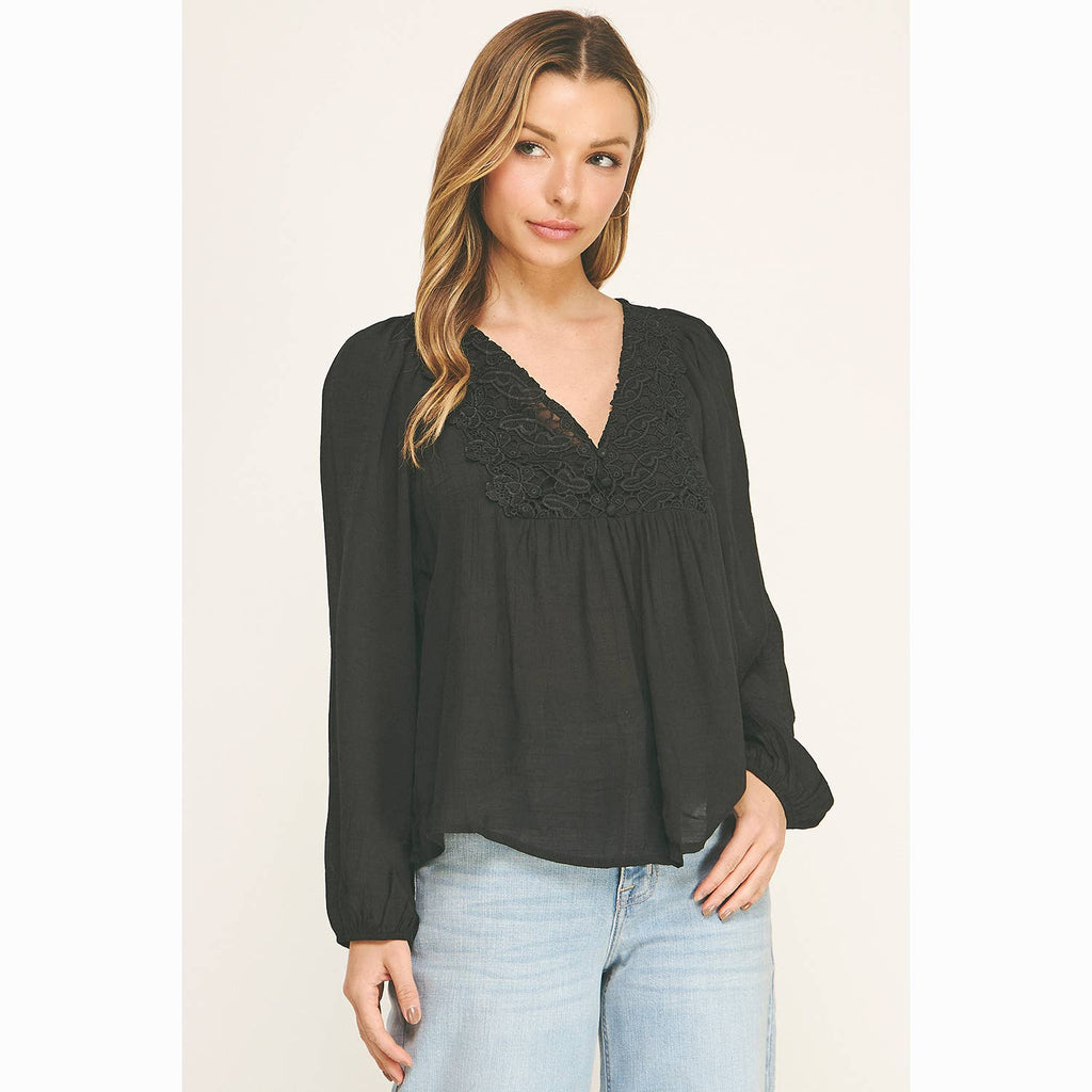Colección Winslow - Blusa Bohemia Fluida con Escote en V y Encaje para Mujer - MA2202114S