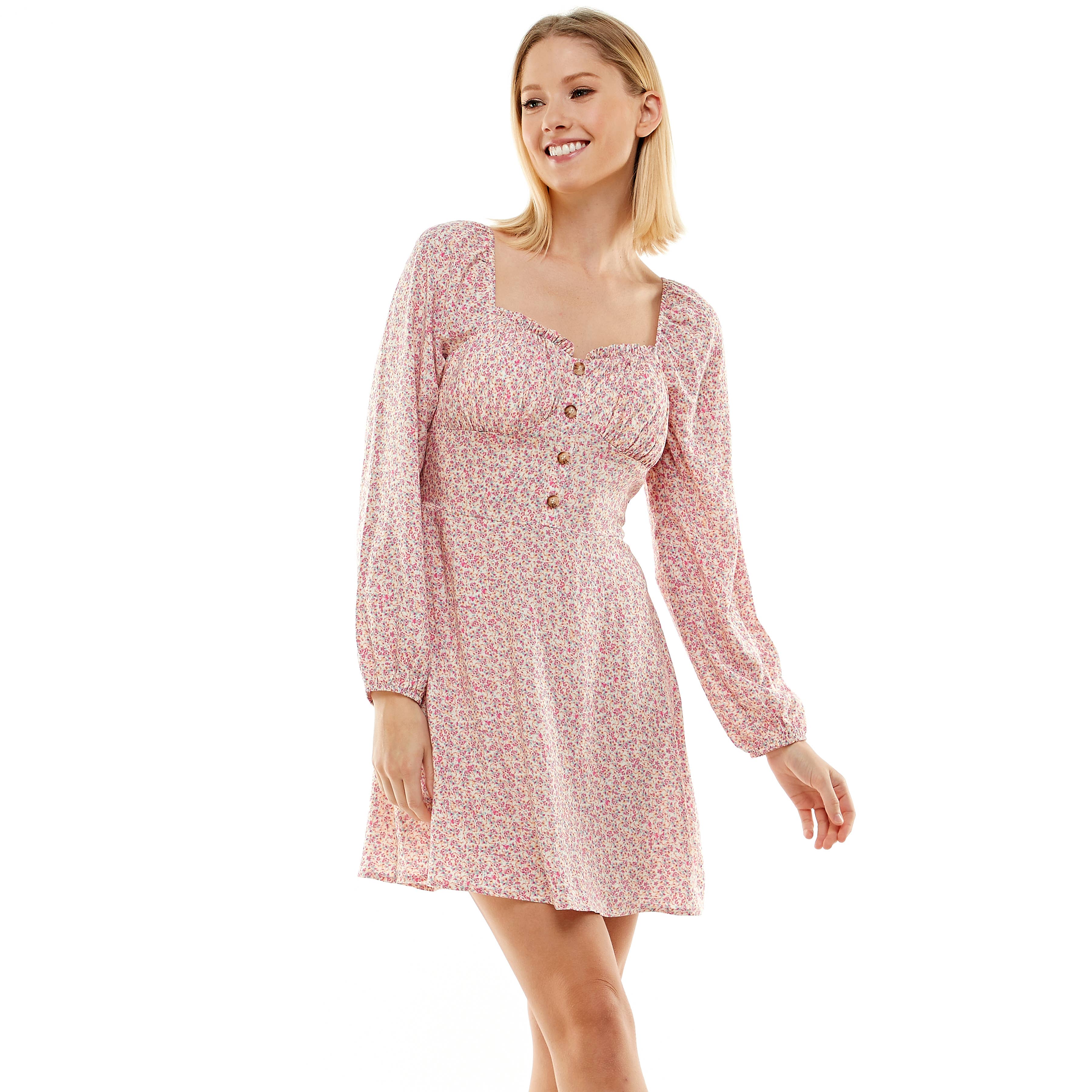 Colección Winslow - Minivestido floral con escote corazón y botones para mujer - A446366G94