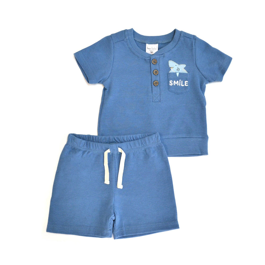 Conjuntos de camiseta y pantalones cortos de gofre de verano de 2 piezas para niños - B112G401
