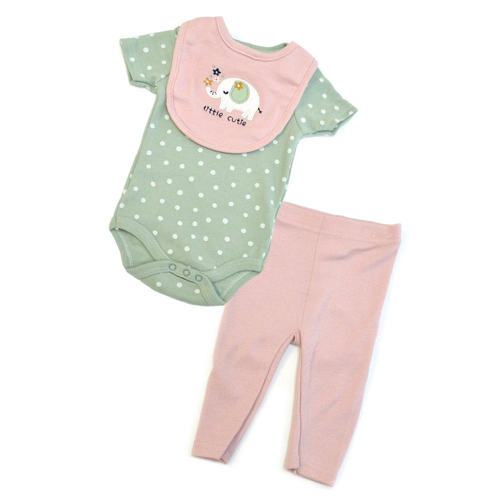 Conjunto de 3 piezas Baby Views: pelele, pantalón y babero de elefante - V145F204
