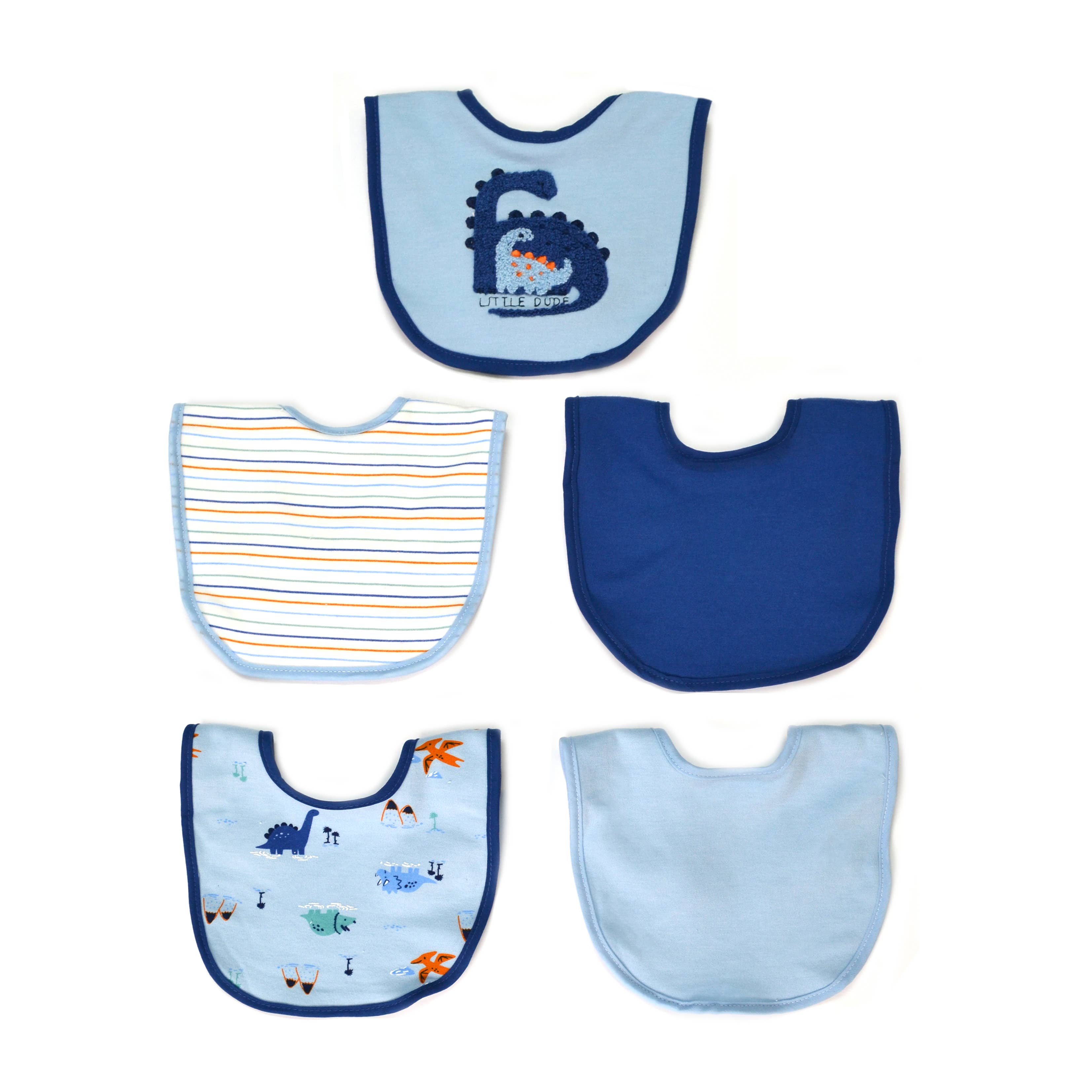 5 Pack Soft Cotton Poly Embroidered Baby Bibs