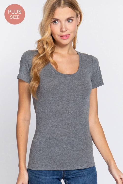 Active USA - Camiseta de algodón de manga corta y cuello redondo para mujer [Tallas Grandes] - T7663
