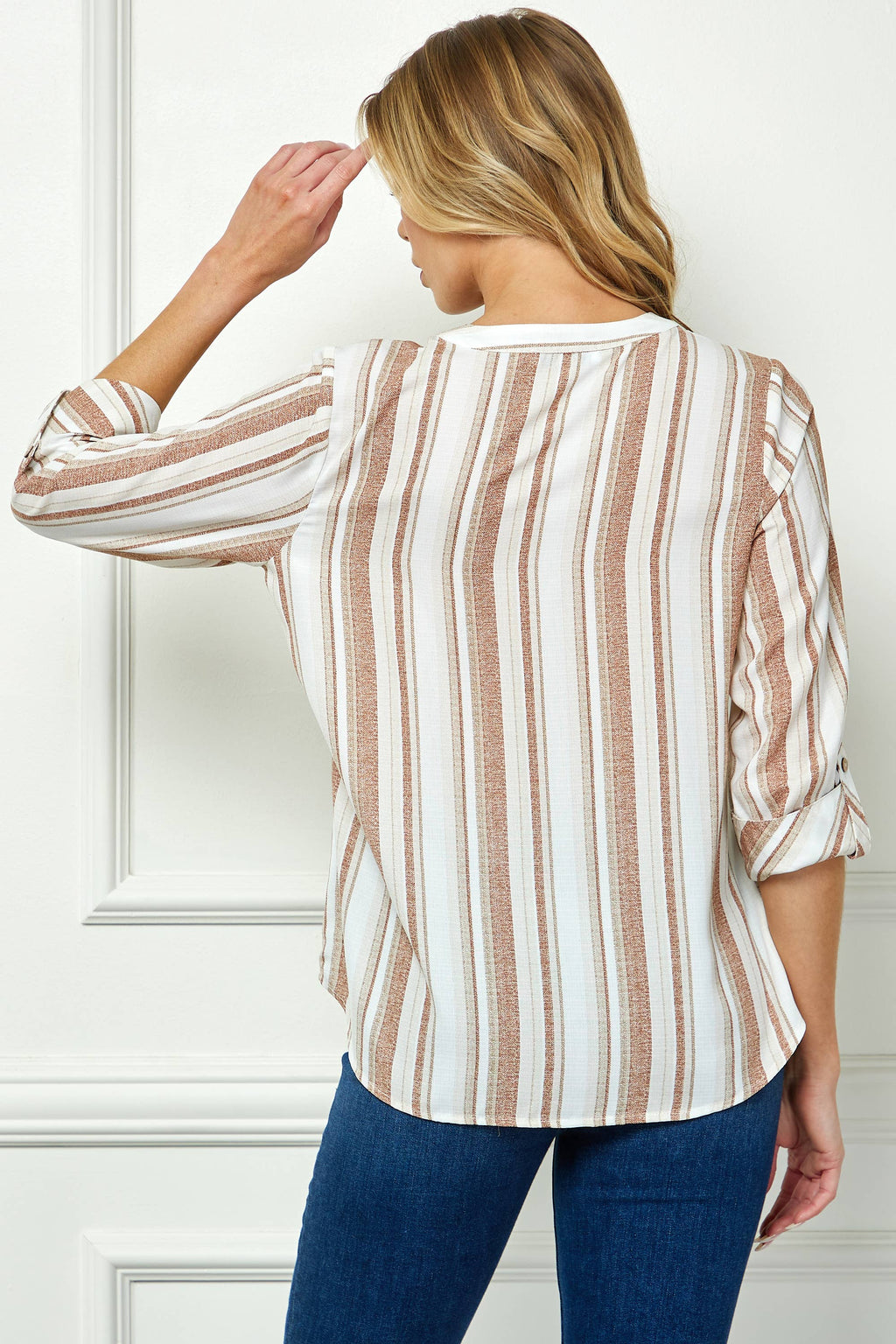 Colección Winslow - Blusa de Mujer con Cuello Mandarín y Manga 3/4 enrollable - G946551A83