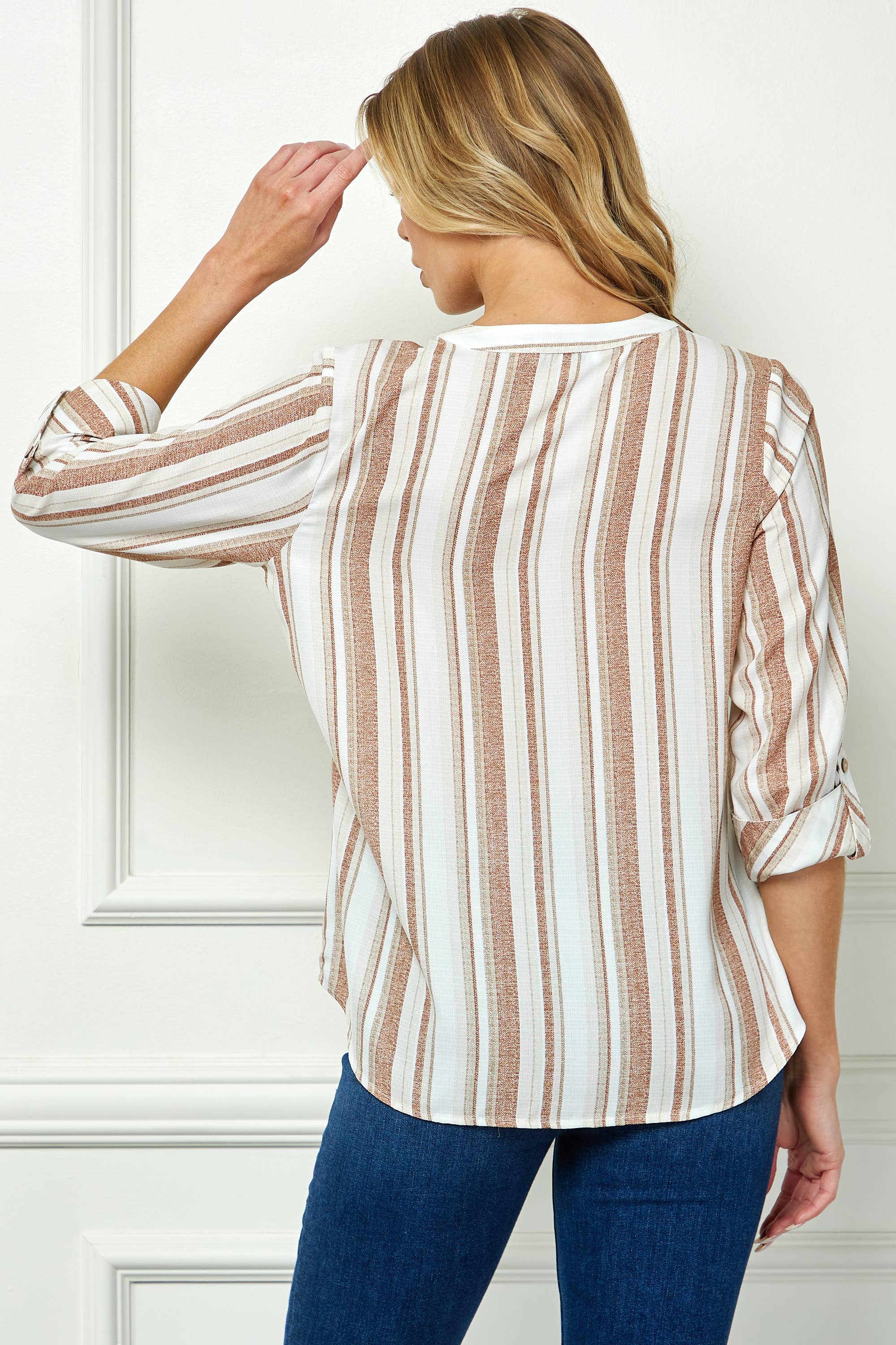 Colección Winslow - Blusa de Mujer con Cuello Mandarín y Manga 3/4 enrollable - G946551A83