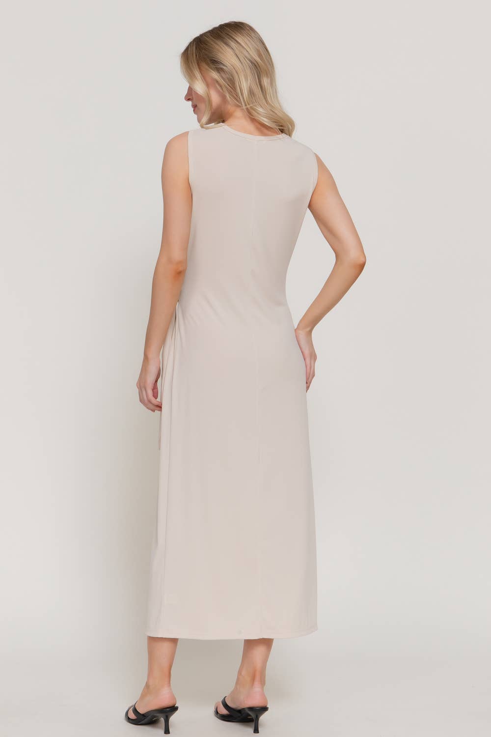 Active USA - Vestido Midi sin Mangas con Cuello Redondo y Detalle en la Cintura para Mujer - D15175