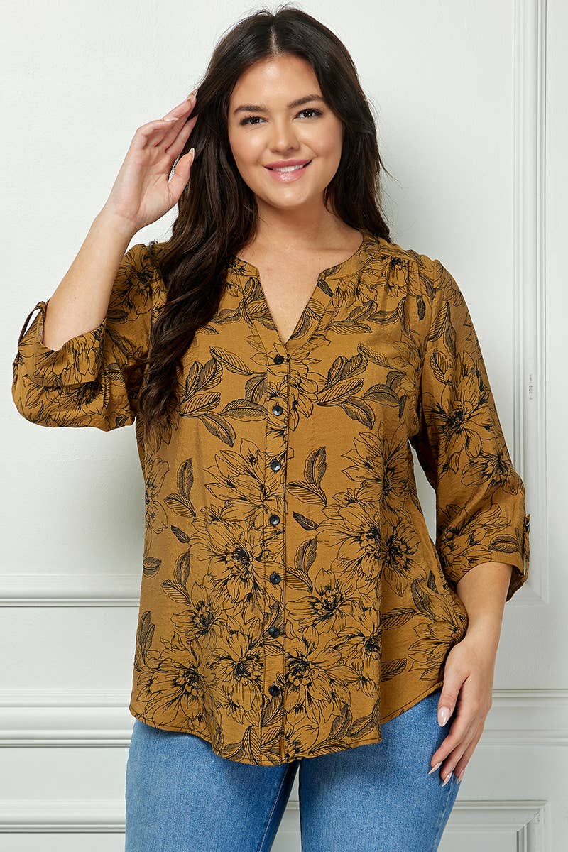 Colección Winslow - Blusa de cuello mandarín con mangas enrollables para mujer [Talla grande] - G946550B13X