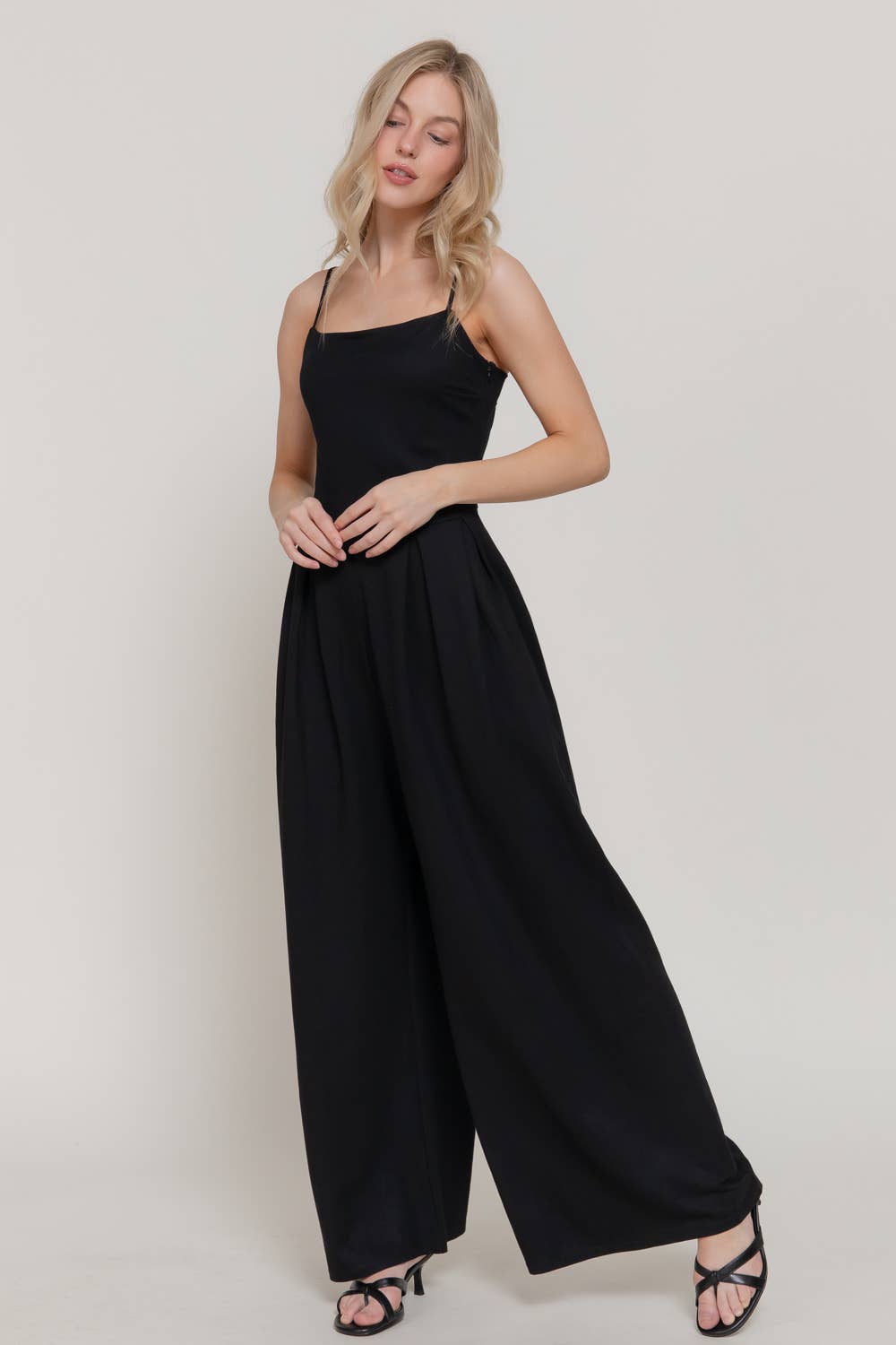Active USA - Women's Cami Straight Neckline Pleated Jumpsuit - P15320