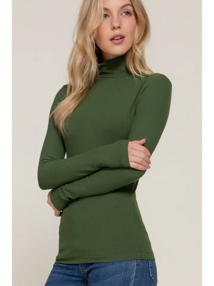Active USA - Long Sleeve Turtle Neck Rayon Span Rib Top - T13174