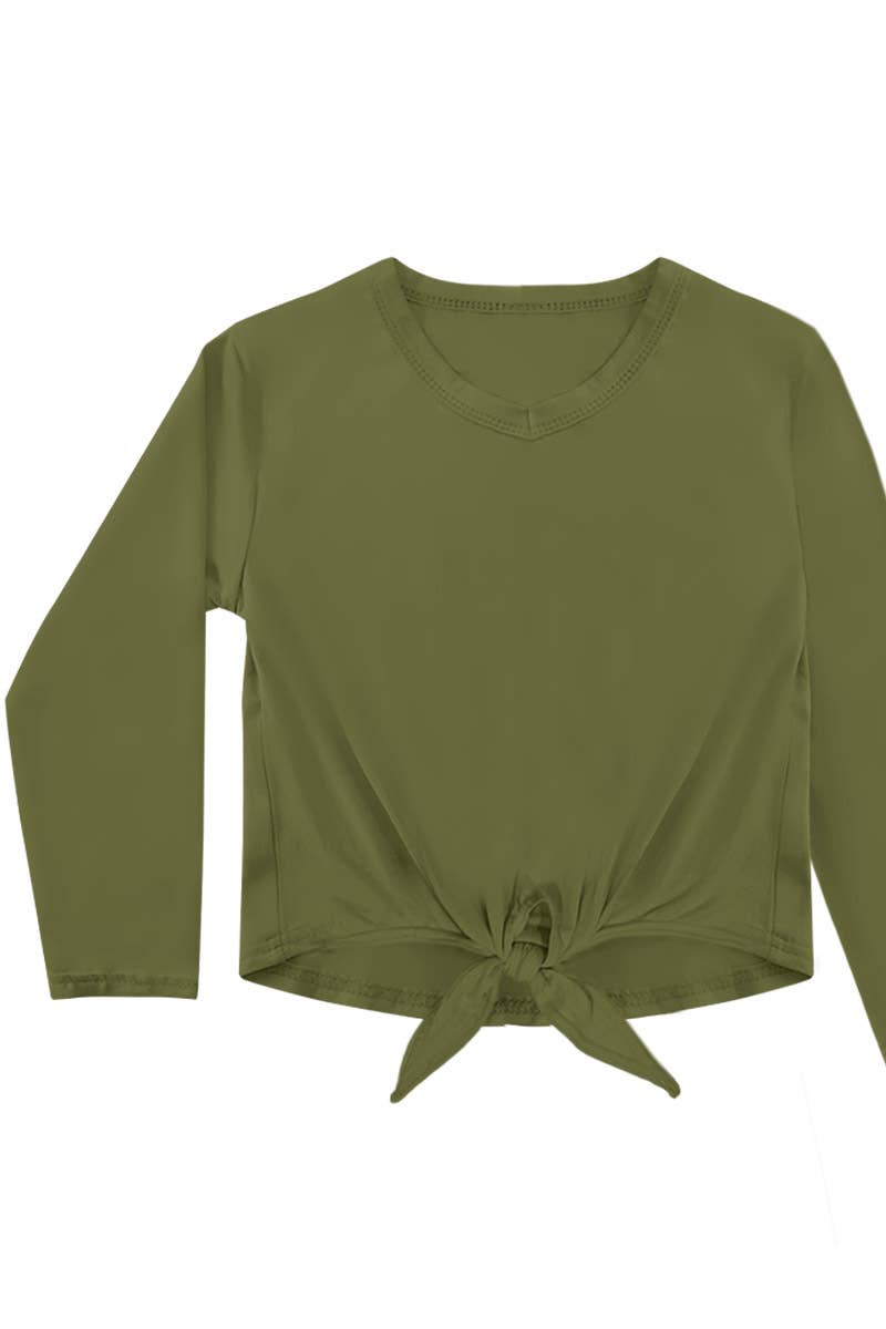 Girl's Long Sleeve Tee with Front Tie - GKT-19-1488B